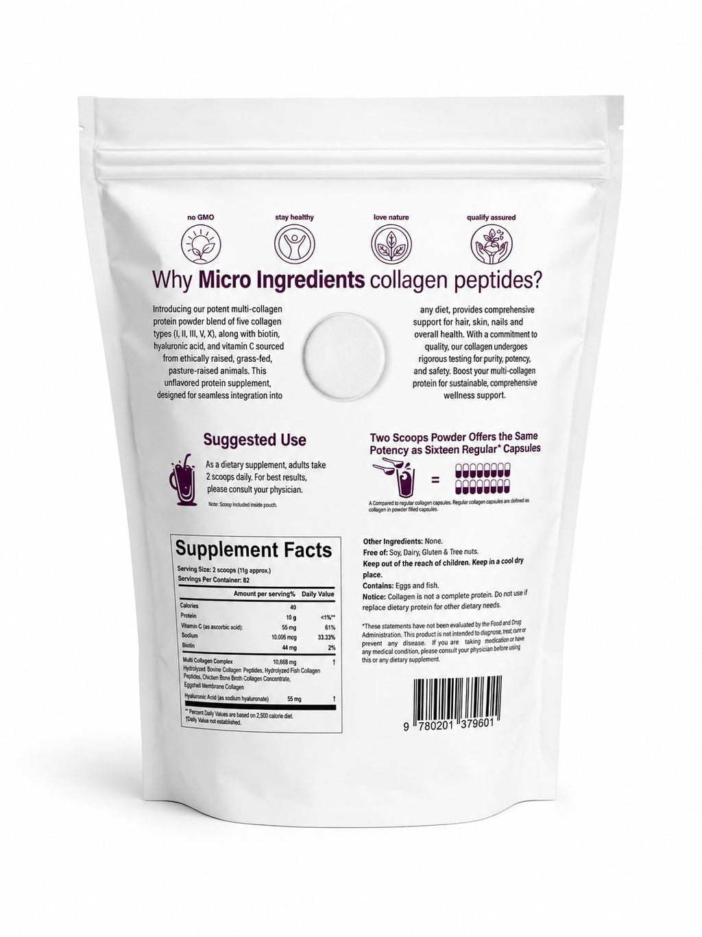 Multi Collagen Peptides etiqueta nutricional